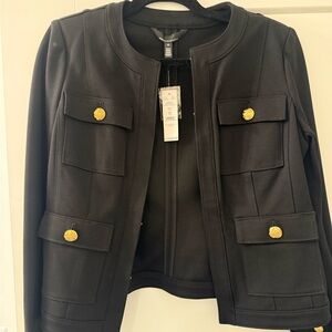 White House Black Market Black Pocket-Front Jacket with Gold Buttons